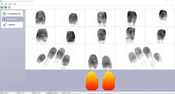 An example of a full sheet of scanned fingerprints