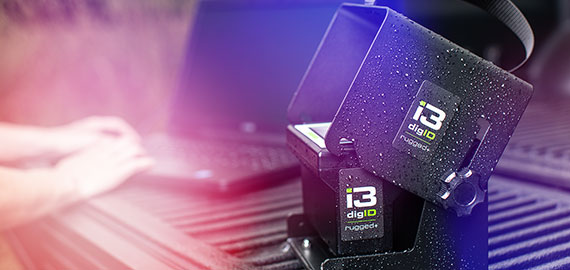 An image of a digID rugged+ with police lights shining
